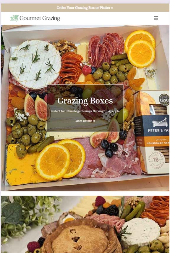 Premium grazing table displayed on the Gourmet Grazing website