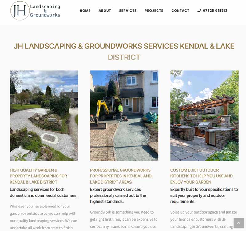 Full desktop view of the JH Landscaping and Groundworks website