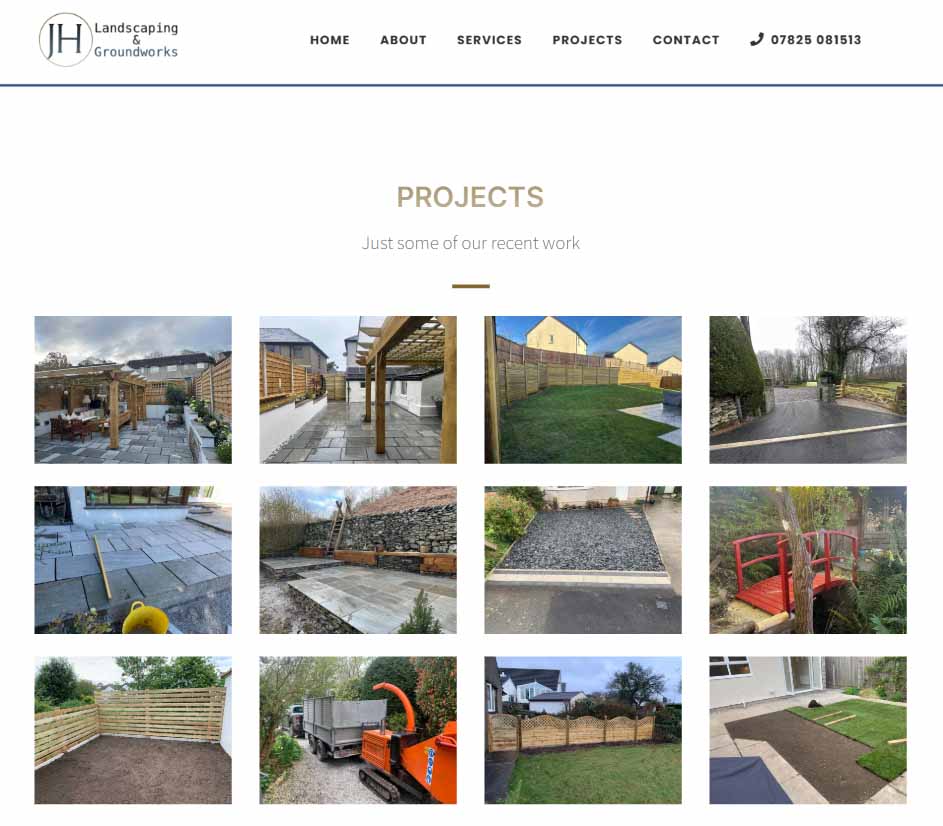 JH Landscaping and Groundworks website displayed on a tablet