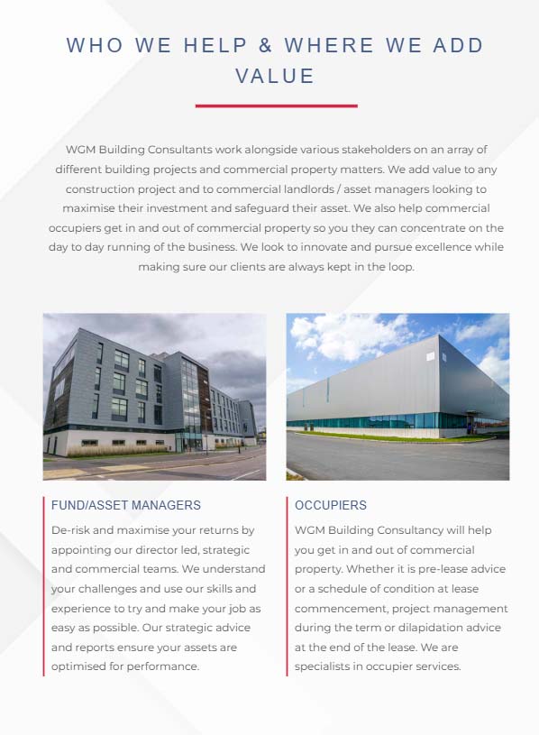 WGM Building Consultancy website displayed on a tablet